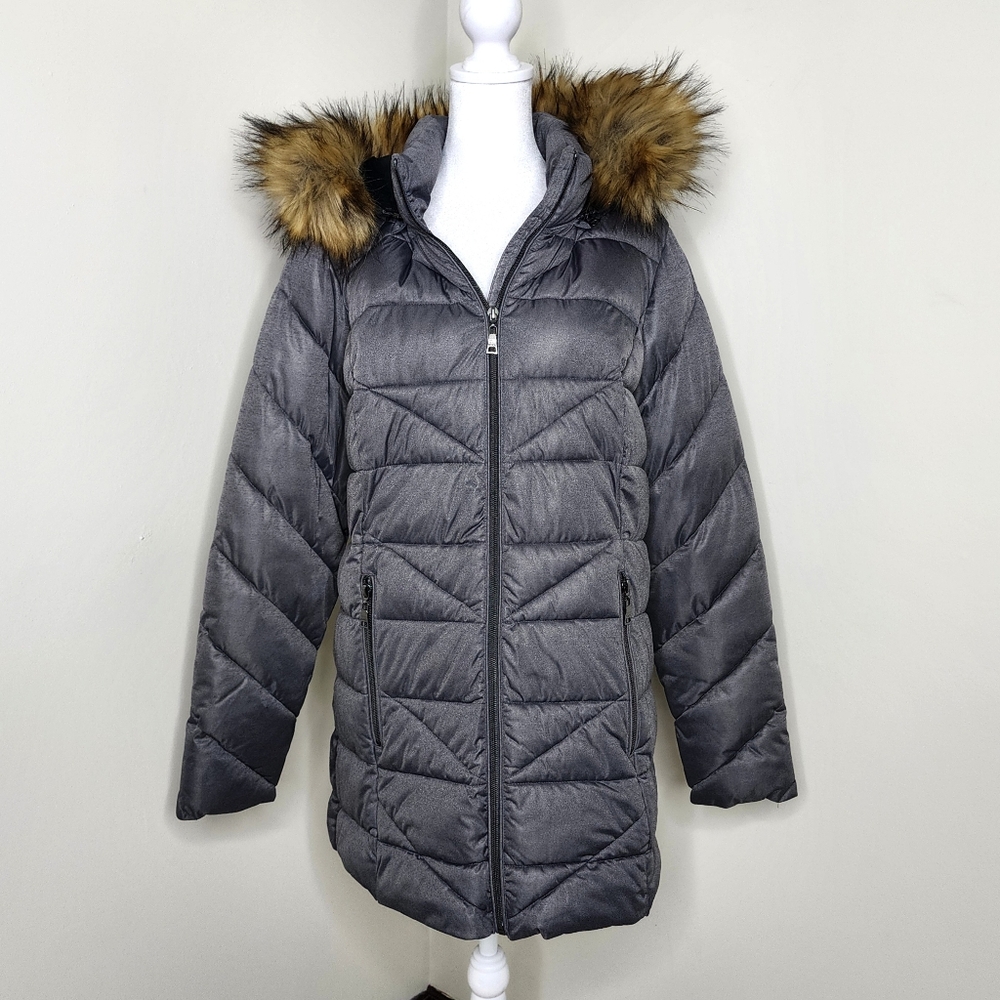 Nuage Women's Gray Removable Faux Fur Hood Puffer Parka Jacket Medium Winter